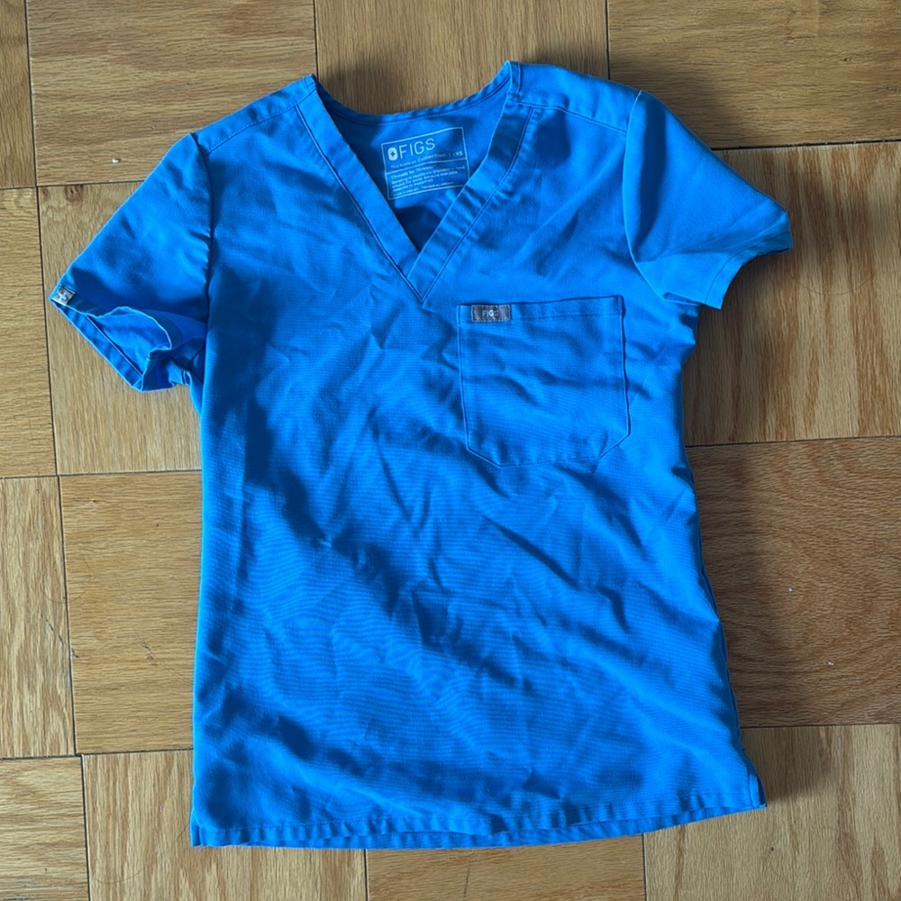 Figs Blue V-Neck Scrub Top one pocket XXS and pant set